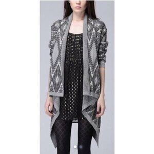 Heartloom Drape Front Open Cardigan in Geometric Print